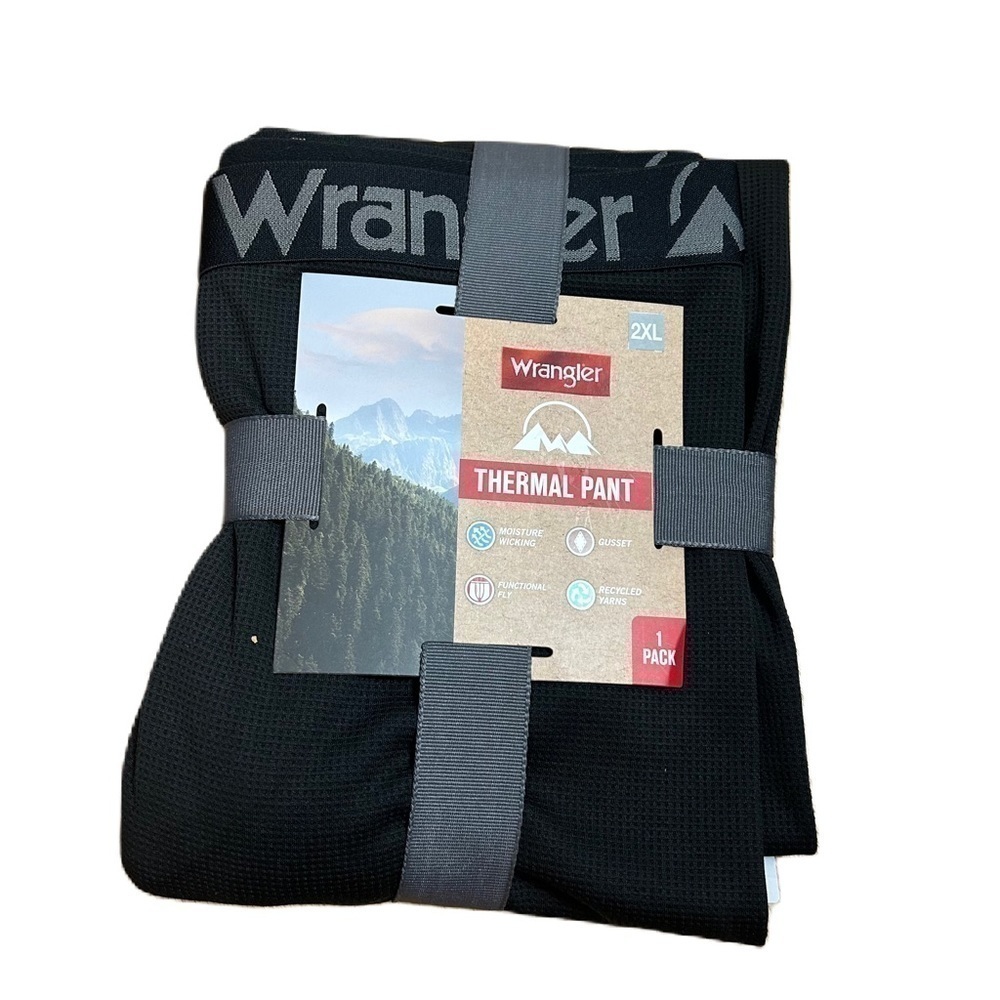 Wrangler Thermal Pants NWT Men’s 2X Black Moisture Wicking Gusset Recycled Yarn